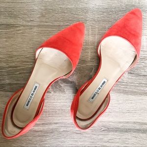 Manolo Blahnik Red Flats Suede Soussaba D'Orsay